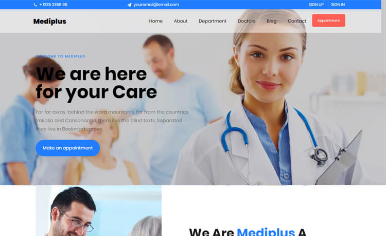 时尚美丽的功能免费 Bootstrap 4 响应式医疗器械医院门诊所医生商业网站模板自适应HTML5网站模板免费下载
